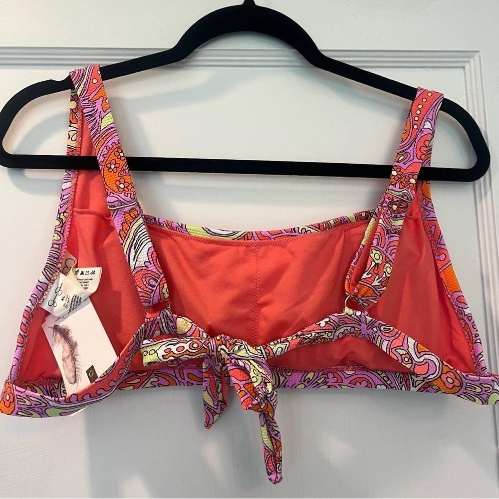 Jessica Simpson Retro Pink Orange Paisley Tie Bikini Top Size XL - Picture 6 of 12
